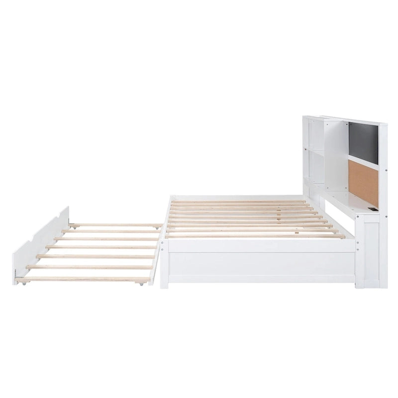 Cama de día blanca de tamaño completo con cama nido, para 2 personas
