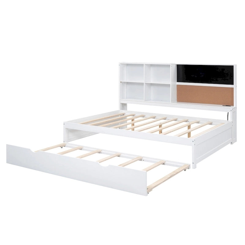 Cama de día blanca de tamaño completo con cama nido, para 2 personas
