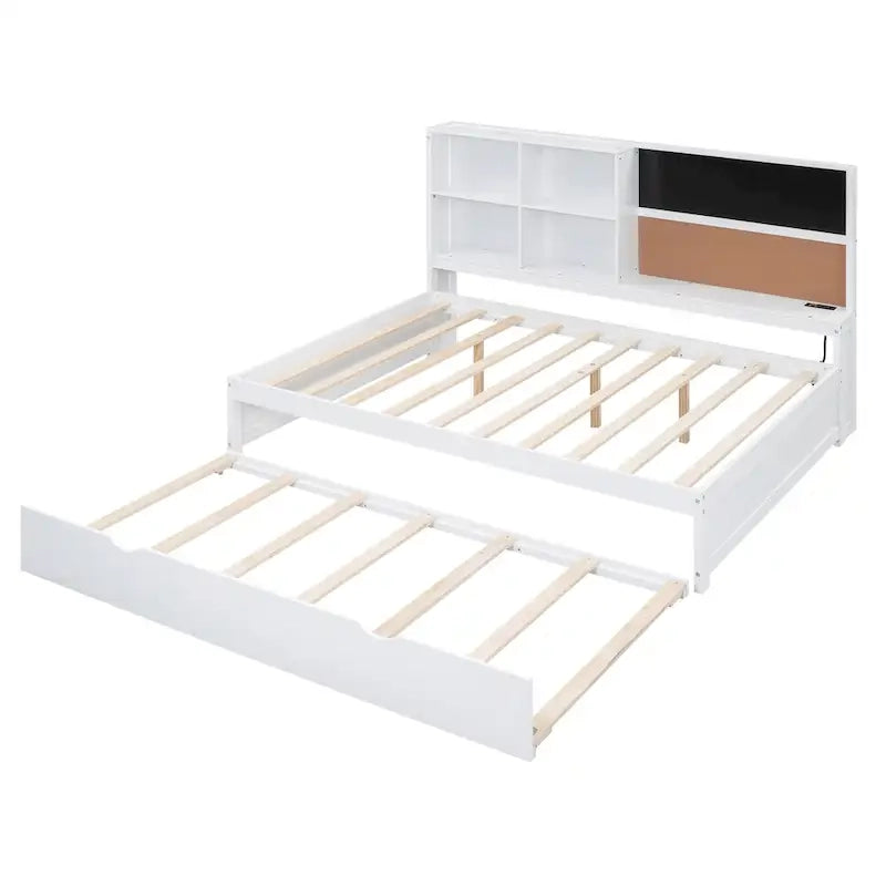 Cama de día blanca de tamaño completo con cama nido, para 2 personas