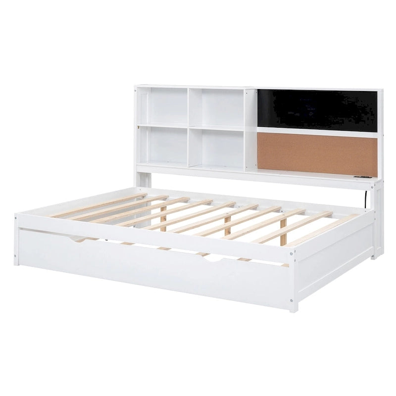 Cama de día blanca de tamaño completo con cama nido, para 2 personas