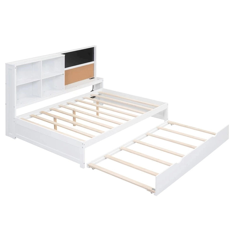 Cama de día blanca de tamaño completo con cama nido, para 2 personas