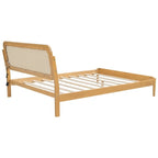 Cama de plataforma Queen Espresso antigua con luces LED y cabecero de ratán, capacidad para 2