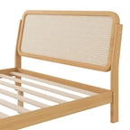 Cama de plataforma Queen Espresso antigua con luces LED y cabecero de ratán, capacidad para 2