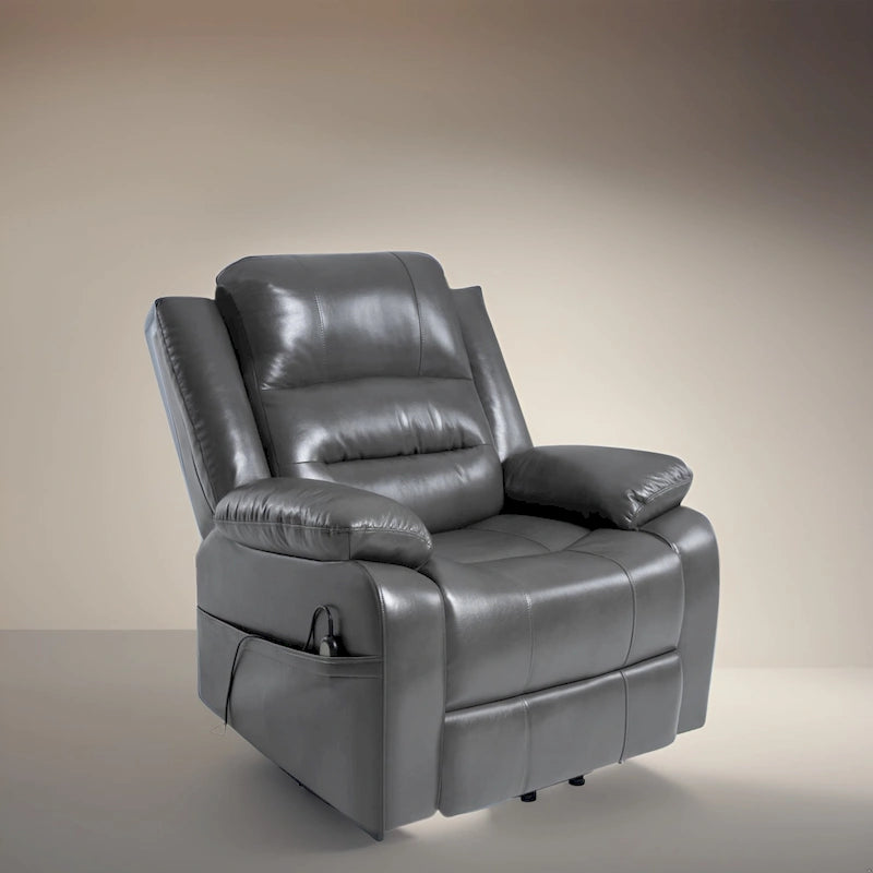 Sillón reclinable elevador eléctrico gris/negro/crema con calor y masaje, asiento individual