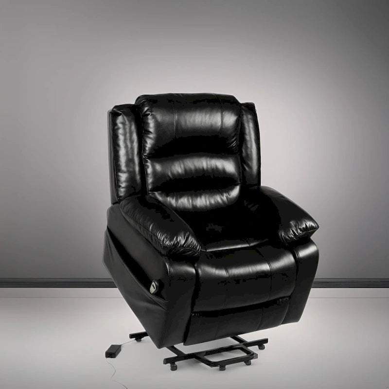 Sillón reclinable elevador eléctrico gris/negro/crema con calor y masaje, asiento individual