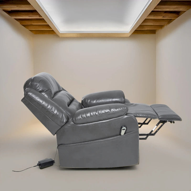 Sillón reclinable elevador eléctrico gris/negro/crema con calor y masaje, asiento individual