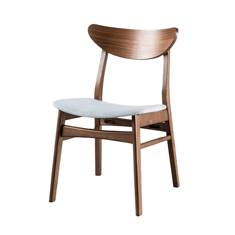 Silla de comedor lateral nogal y gris, respaldo de panel curvo, juego de 2