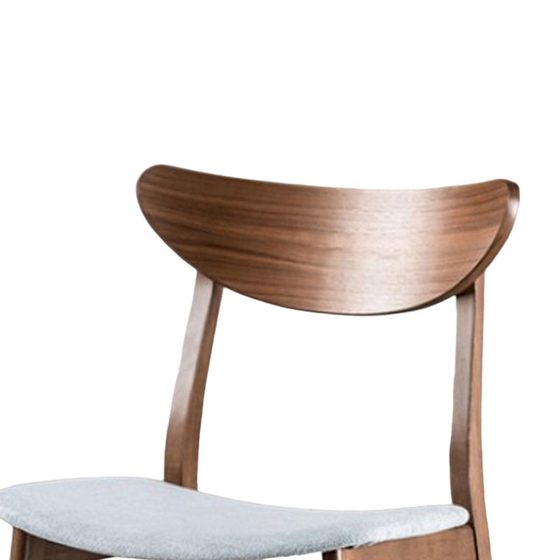 Silla de comedor lateral nogal y gris, respaldo de panel curvo, juego de 2