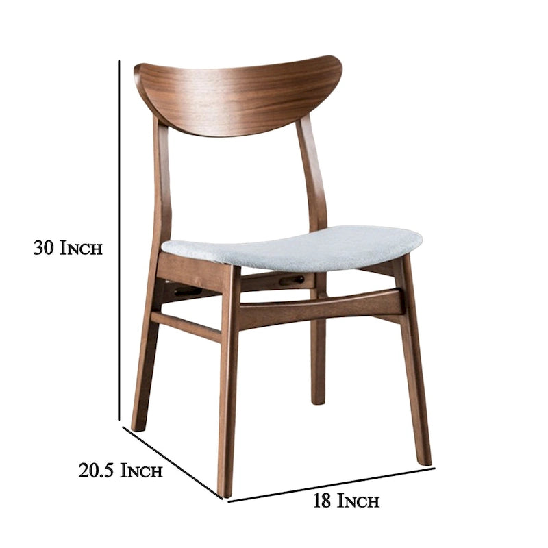 Silla de comedor lateral nogal y gris, respaldo de panel curvo, juego de 2