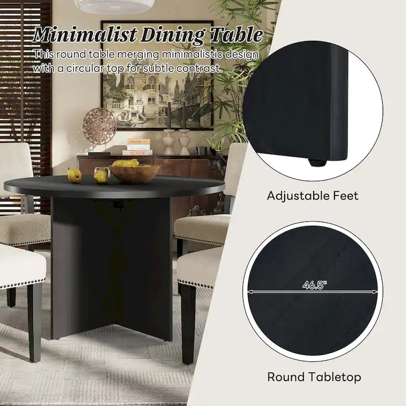 Juego de comedor redondo de 5 piezas, negro/natural, para 4 personas