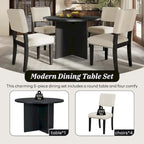 Juego de comedor redondo de 5 piezas, negro/natural, para 4 personas