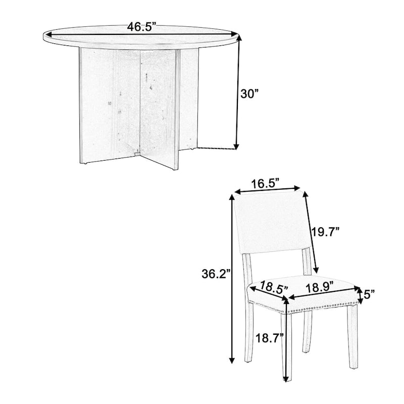 Juego de comedor redondo de 5 piezas, negro/natural, para 4 personas