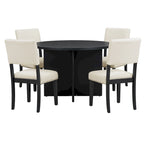 Juego de comedor redondo de 5 piezas, negro/natural, para 4 personas