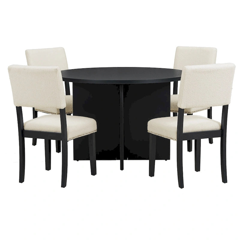Juego de comedor redondo de 5 piezas, negro/natural, para 4 personas
