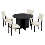 Juego de comedor redondo de 5 piezas, negro/natural, para 4 personas