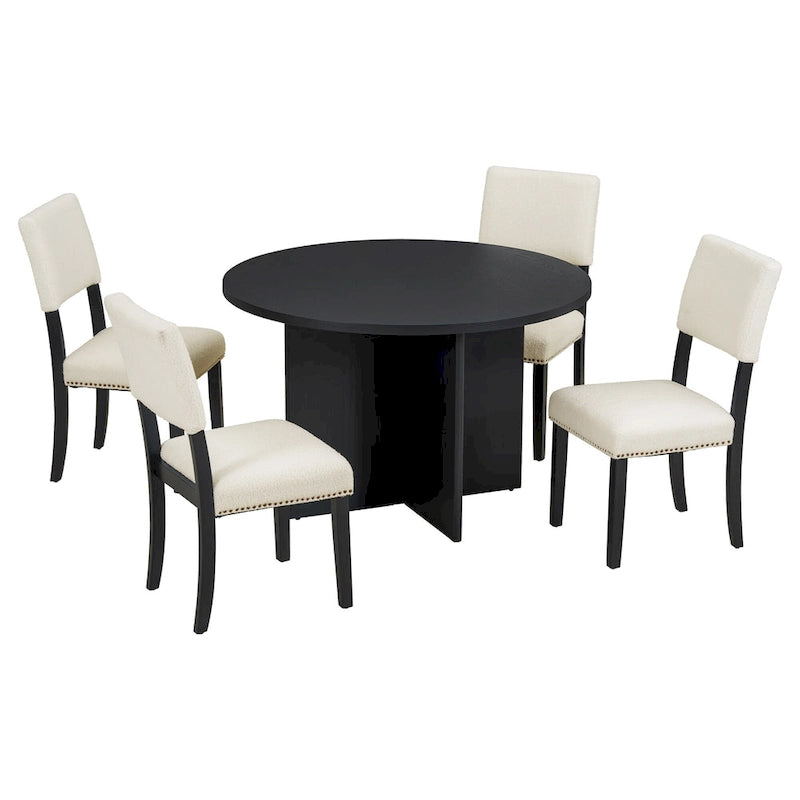 Juego de comedor redondo de 5 piezas, negro/natural, para 4 personas