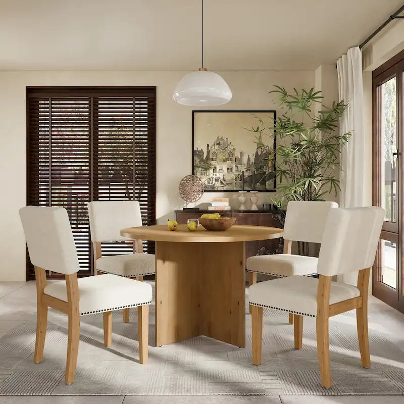 Juego de comedor redondo de 5 piezas, negro/natural, para 4 personas