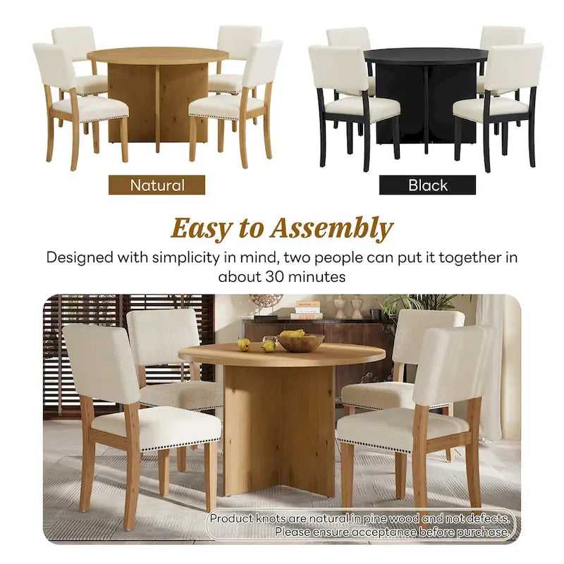 Juego de comedor redondo de 5 piezas, negro/natural, para 4 personas