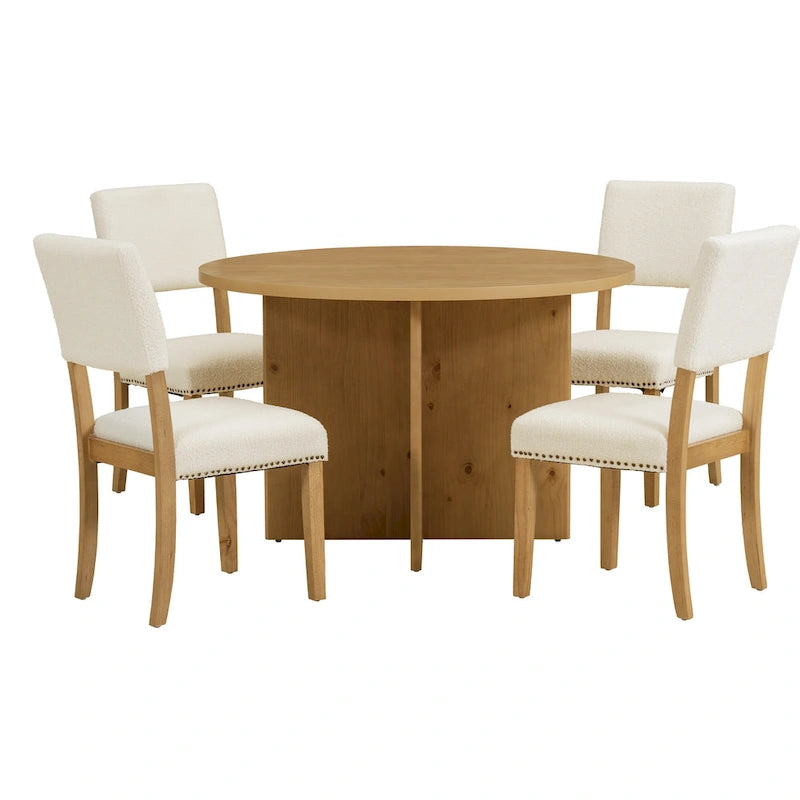 Juego de comedor redondo de 5 piezas, negro/natural, para 4 personas