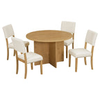 Juego de comedor redondo de 5 piezas, negro/natural, para 4 personas
