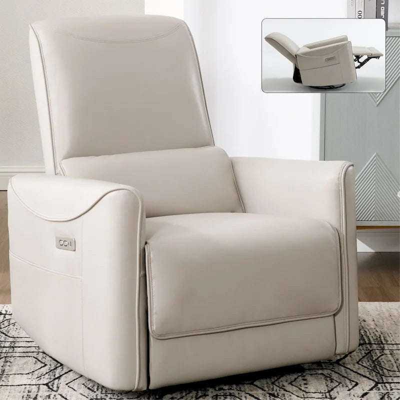 Sillón reclinable giratorio Power Glider de color beige/gris/marrón amarillento/azul, individual