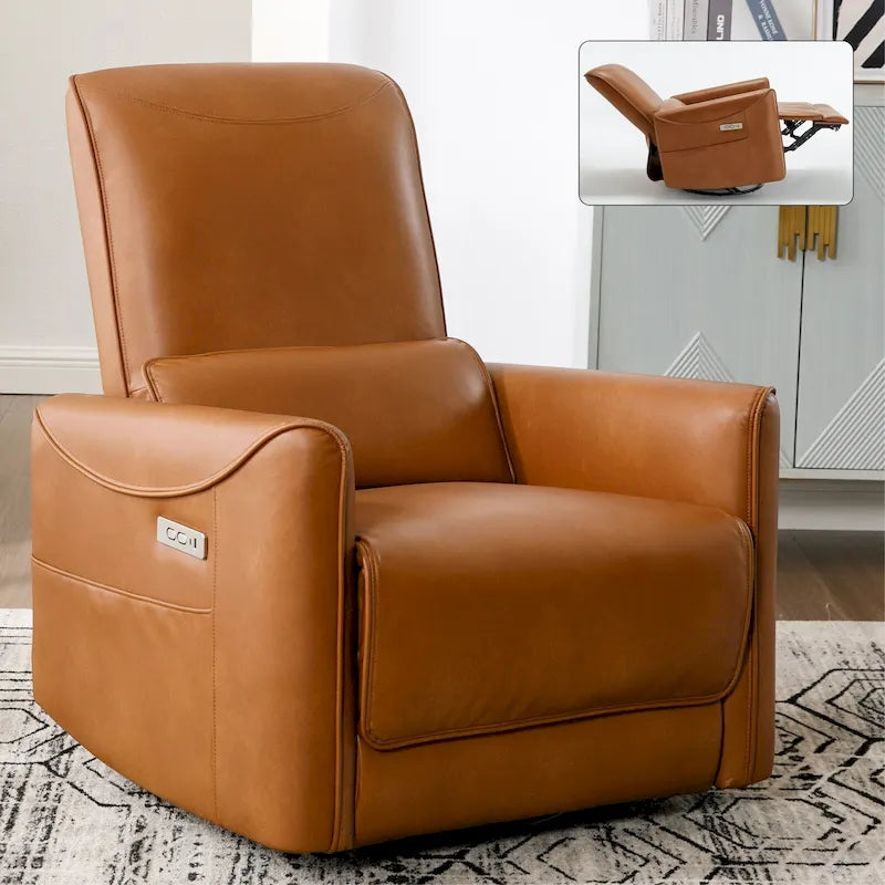 Sillón reclinable giratorio Power Glider de color beige/gris/marrón amarillento/azul, individual