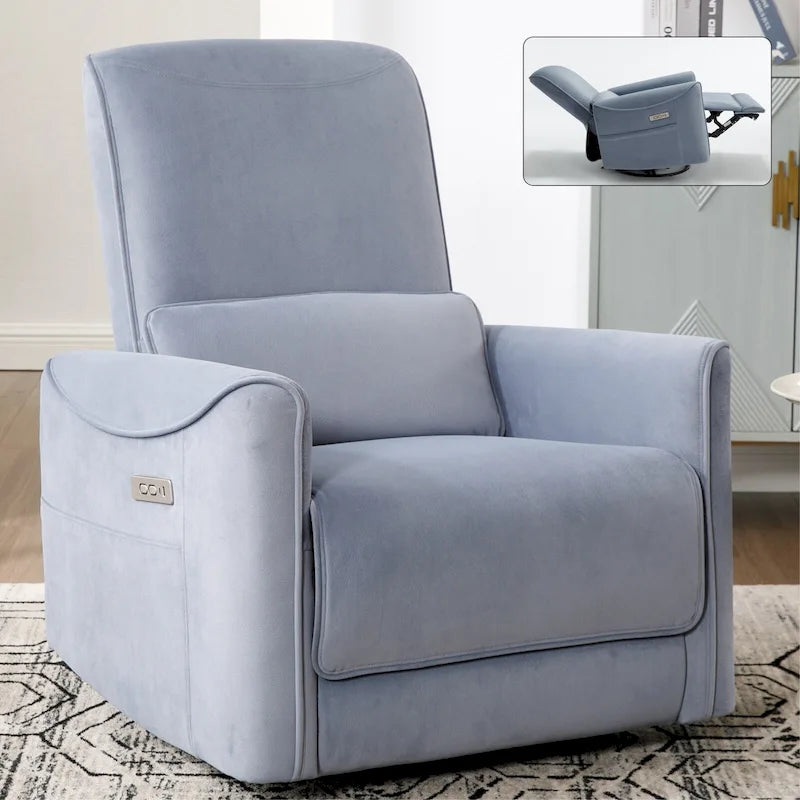 Sillón reclinable giratorio Power Glider de color beige/gris/marrón amarillento/azul, individual