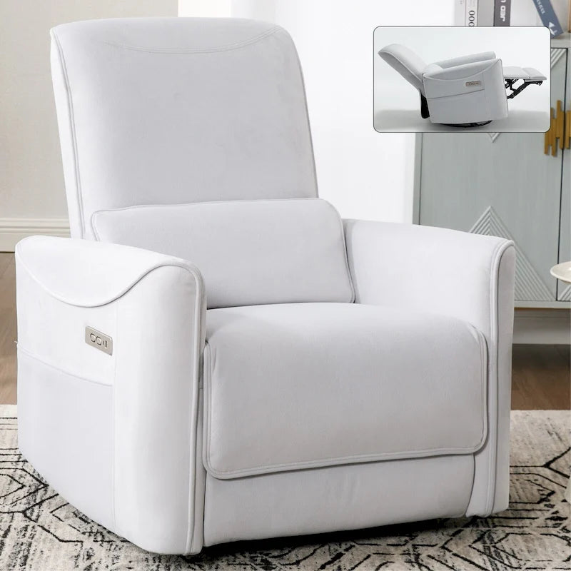 Sillón reclinable giratorio Power Glider de color beige/gris/marrón amarillento/azul, individual