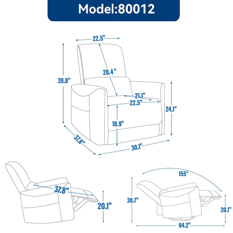 Sillón reclinable giratorio Power Glider de color beige/gris/marrón amarillento/azul, individual