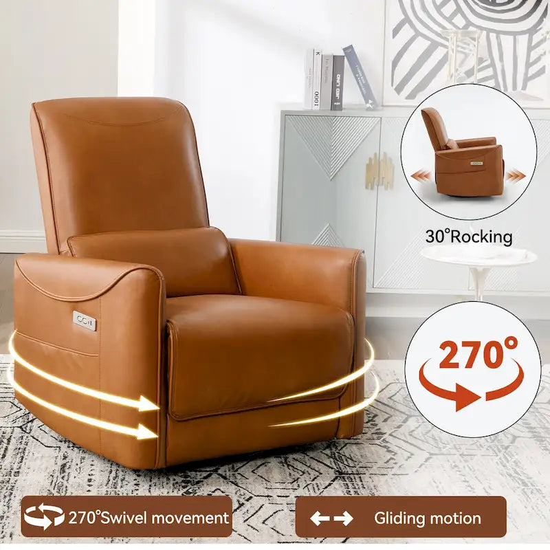 Sillón reclinable giratorio Power Glider de color beige/gris/marrón amarillento/azul, individual