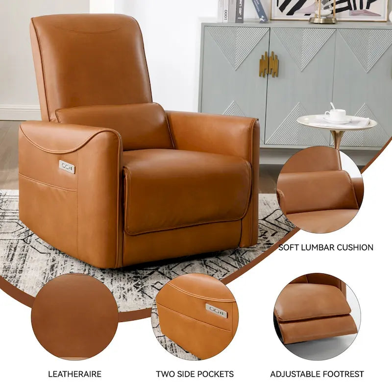 Sillón reclinable giratorio Power Glider de color beige/gris/marrón amarillento/azul, individual