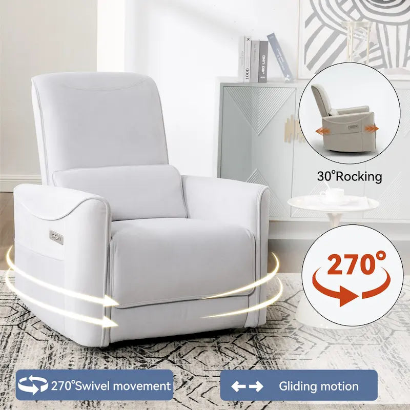 Sillón reclinable giratorio Power Glider de color beige/gris/marrón amarillento/azul, individual