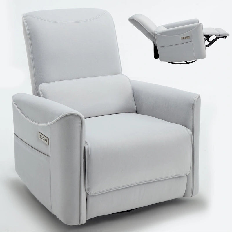 Sillón reclinable giratorio Power Glider de color beige/gris/marrón amarillento/azul, individual