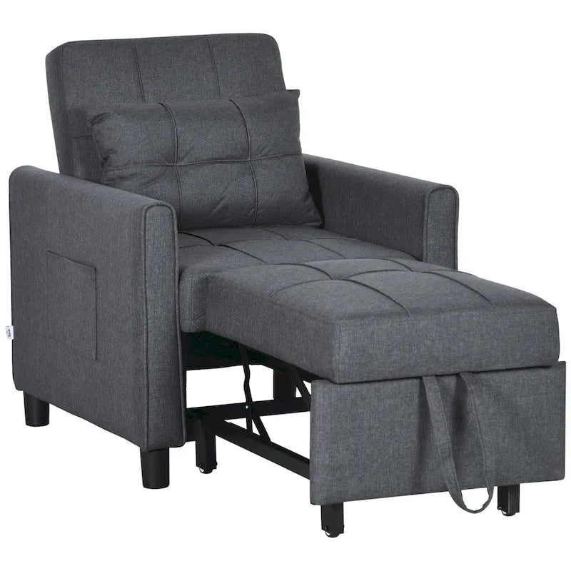 Sofá cama convertible gris oscuro con tacto de lino, 1-2 personas
