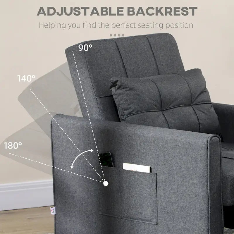 Sofá cama convertible gris oscuro con tacto de lino, 1-2 personas