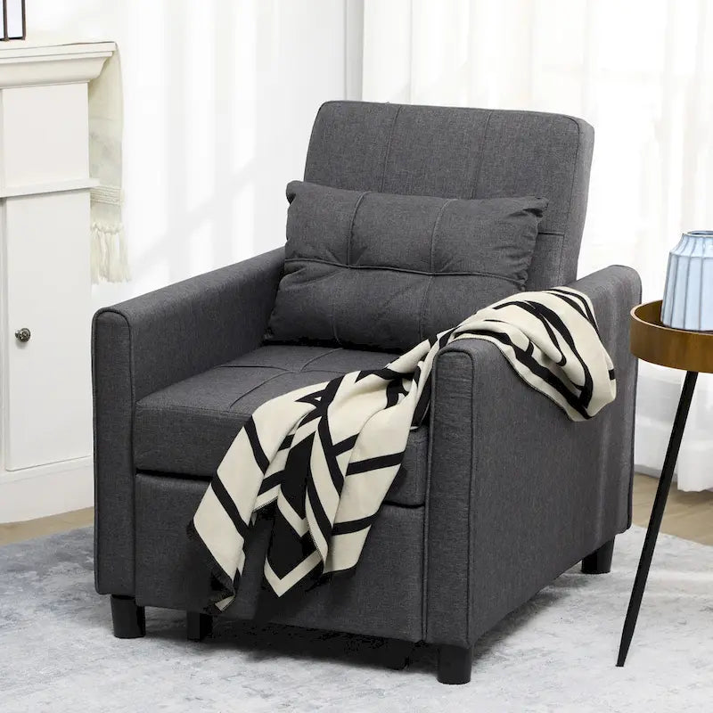 Sofá cama convertible gris oscuro con tacto de lino, 1-2 personas