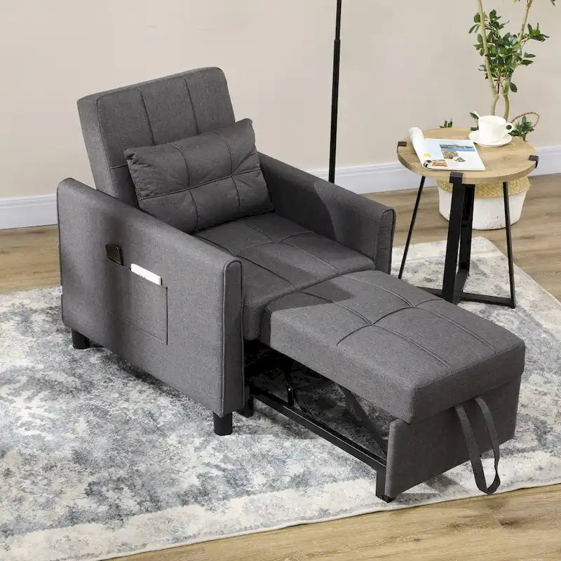 Sofá cama convertible gris oscuro con tacto de lino, 1-2 personas