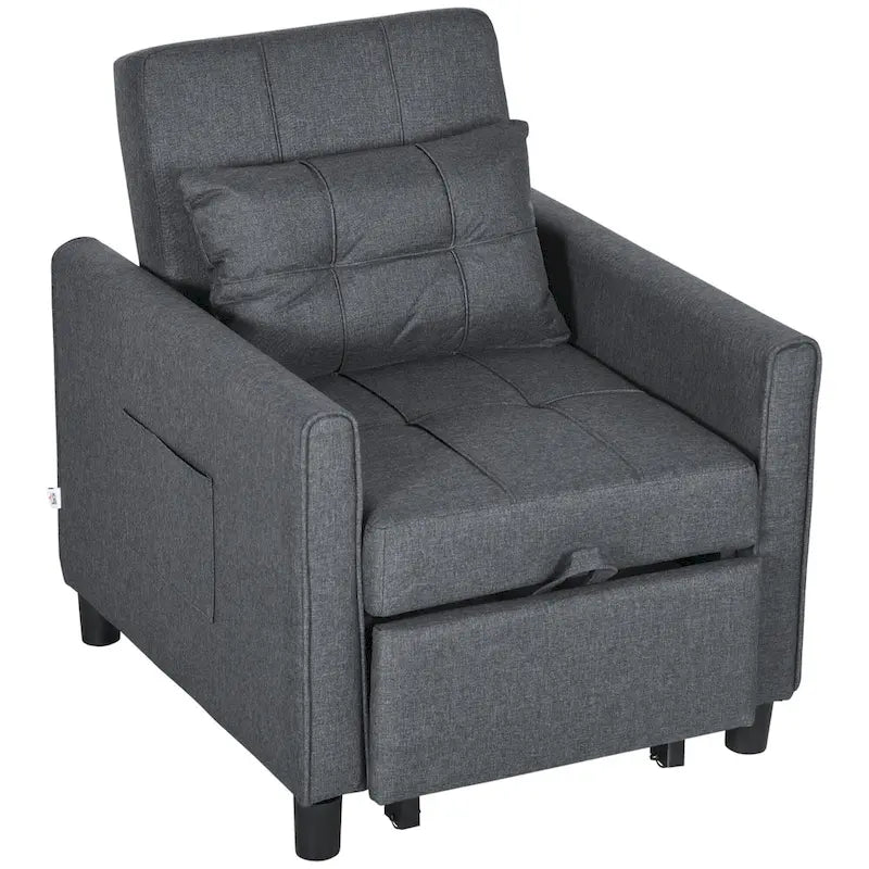 Sofá cama convertible gris oscuro con tacto de lino, 1-2 personas