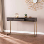 Mesa consola de transición de roble negro/latón antiguo con cajón