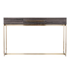 Mesa consola de transición de roble negro/latón antiguo con cajón