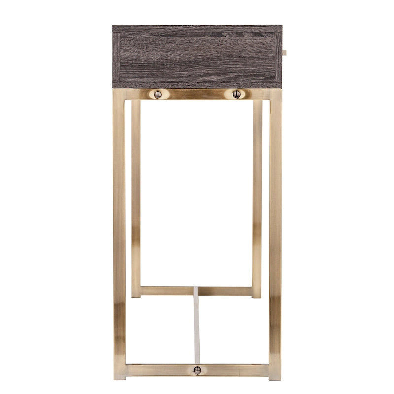 Mesa consola de transición de roble negro/latón antiguo con cajón