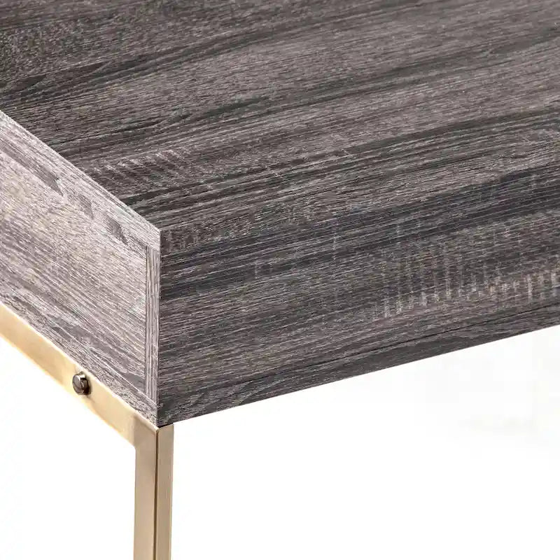 Mesa consola de transición de roble negro/latón antiguo con cajón