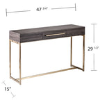 Mesa consola de transición de roble negro/latón antiguo con cajón