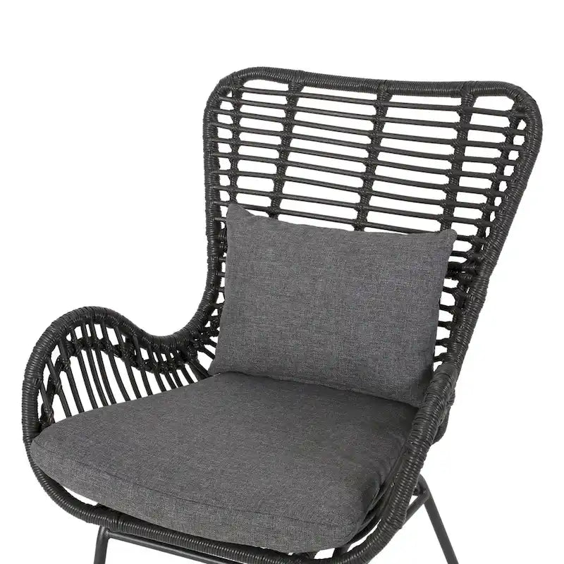 Juego de conversación para exterior de mimbre gris/beige con otomanas, 4 piezas, 2 personas