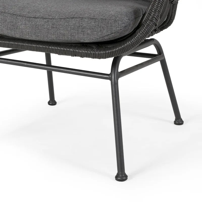 Juego de conversación para exterior de mimbre gris/beige con otomanas, 4 piezas, 2 personas