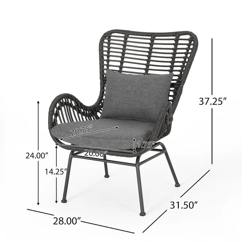 Juego de conversación para exterior de mimbre gris/beige con otomanas, 4 piezas, 2 personas