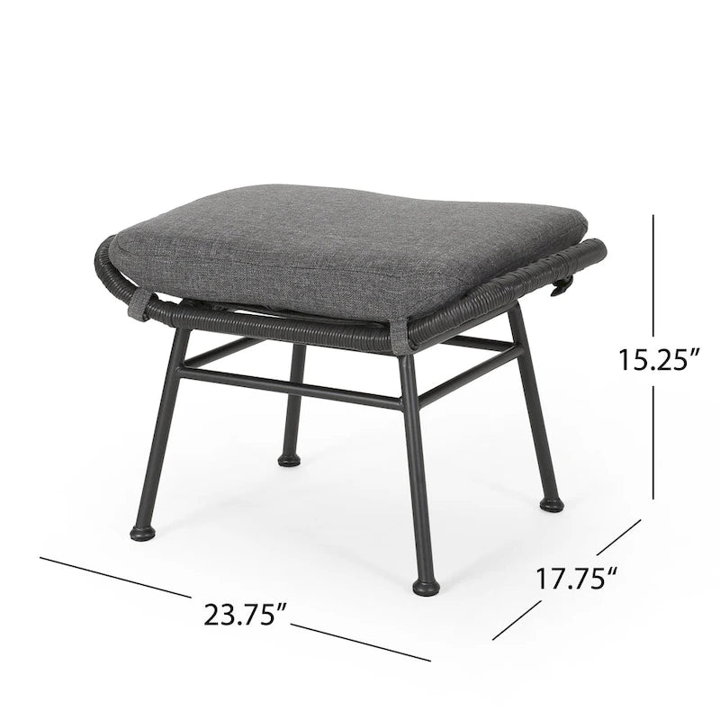Juego de conversación para exterior de mimbre gris/beige con otomanas, 4 piezas, 2 personas