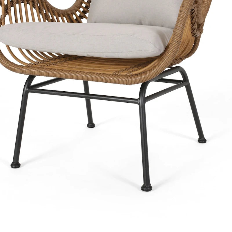 Juego de conversación para exterior de mimbre gris/beige con otomanas, 4 piezas, 2 personas