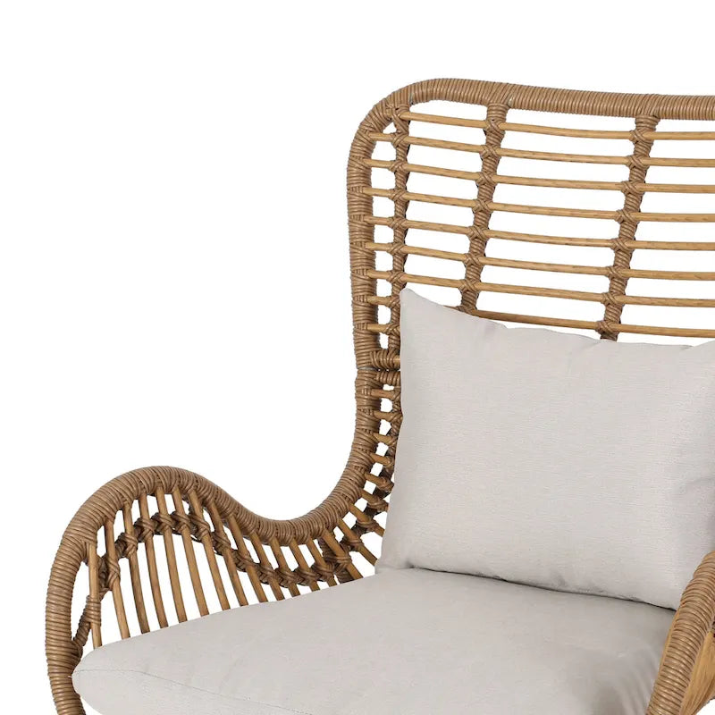 Juego de conversación para exterior de mimbre gris/beige con otomanas, 4 piezas, 2 personas