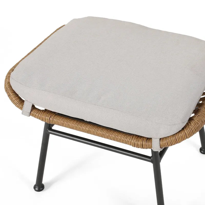 Juego de conversación para exterior de mimbre gris/beige con otomanas, 4 piezas, 2 personas